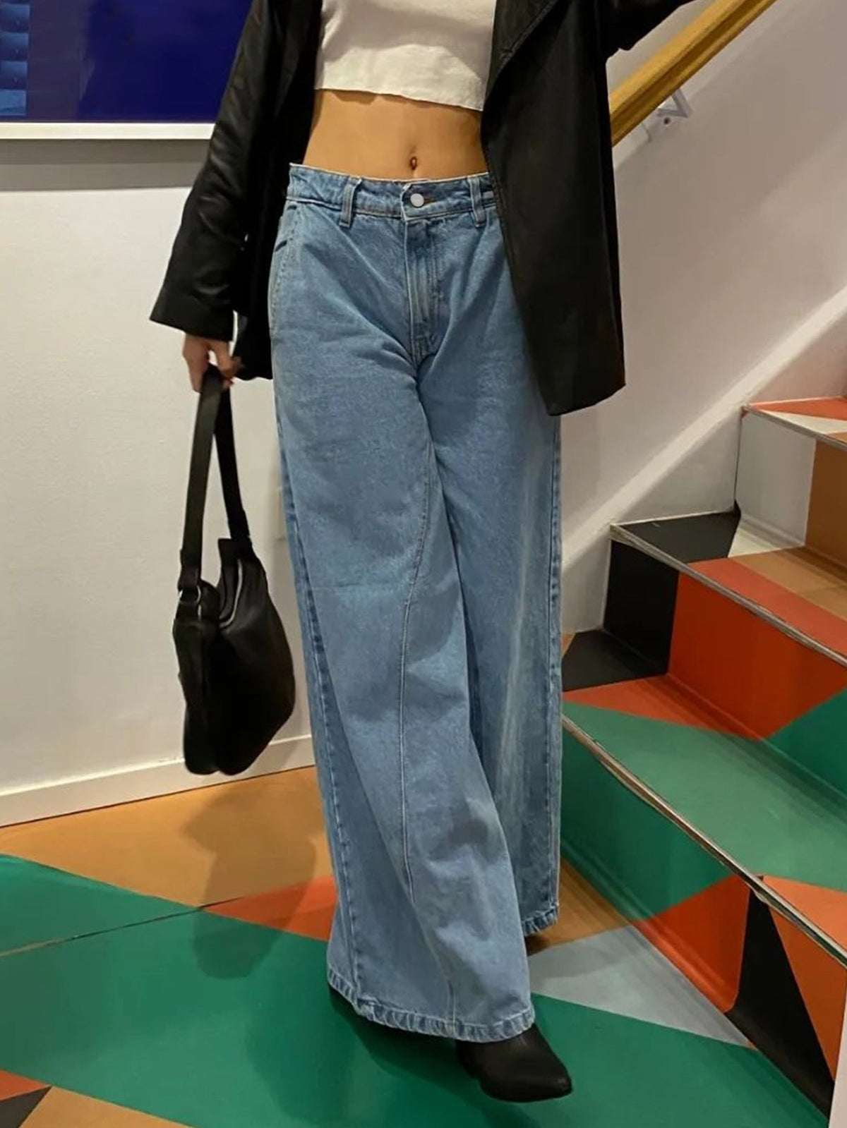 Women's High Waist Stitching Straight Jeans – Y2K Retro - Blue