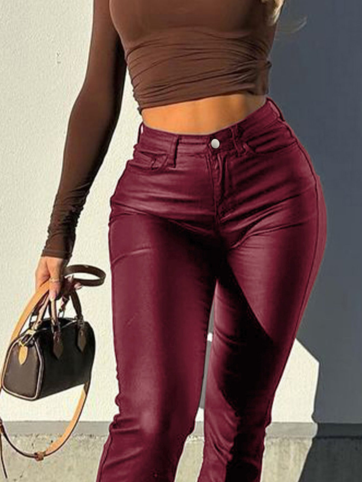 Women's High Waist Slim Fit Flare Pants – Y2K Elegant - Burgundy