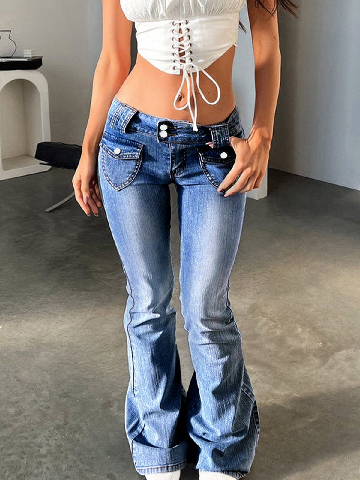 Women's Low-Rise Stretch Flared Jeans – Vintage Y2K - Blue