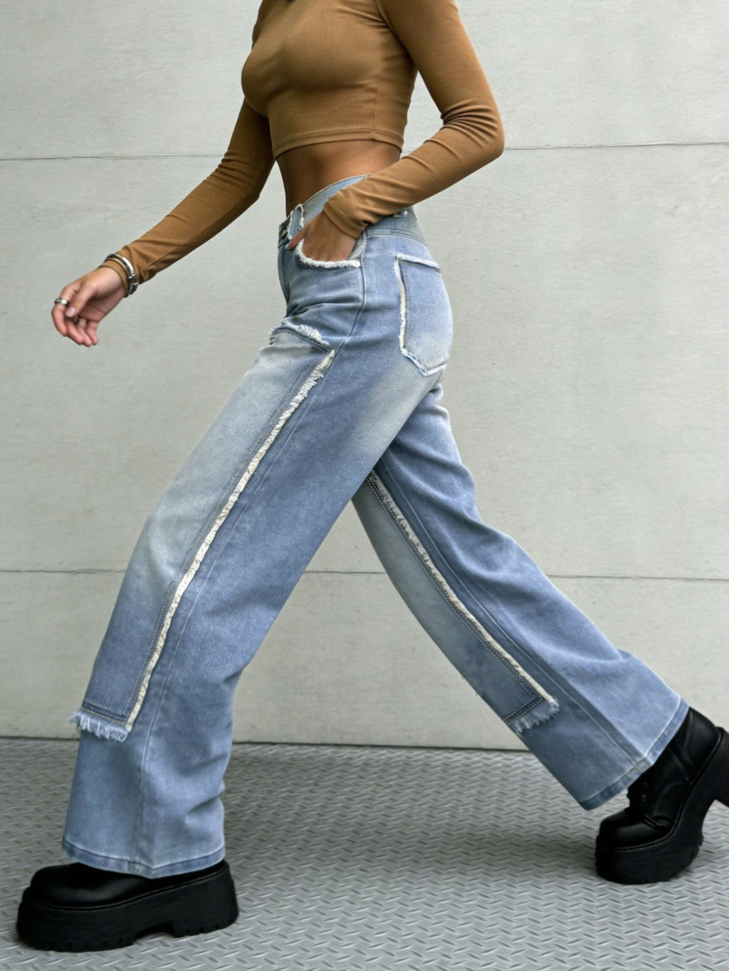 Straight Leg Women's Jeans Loose Patchwork