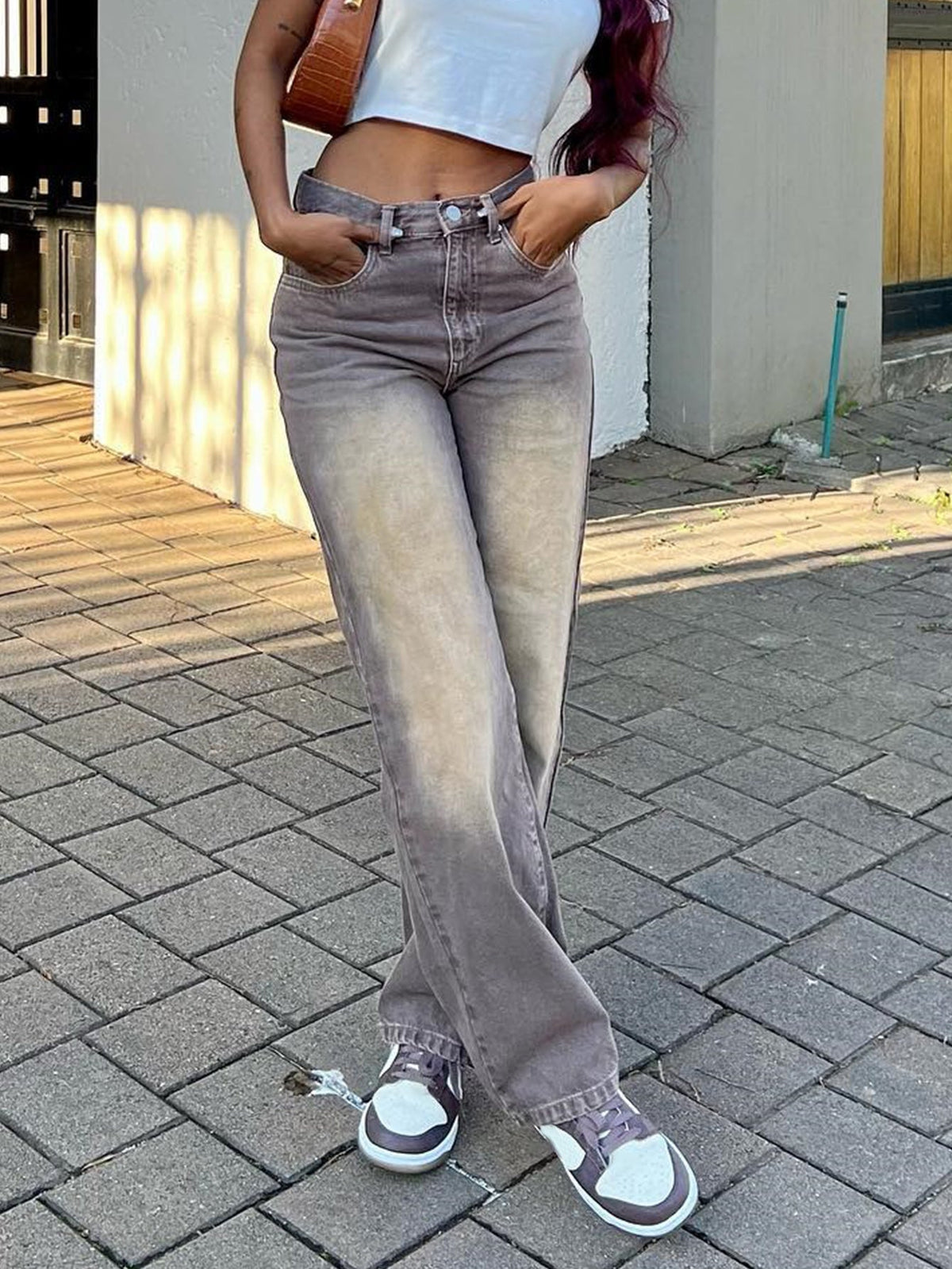 Women's High Waist Shadow Straight Leg Jeans - Grey