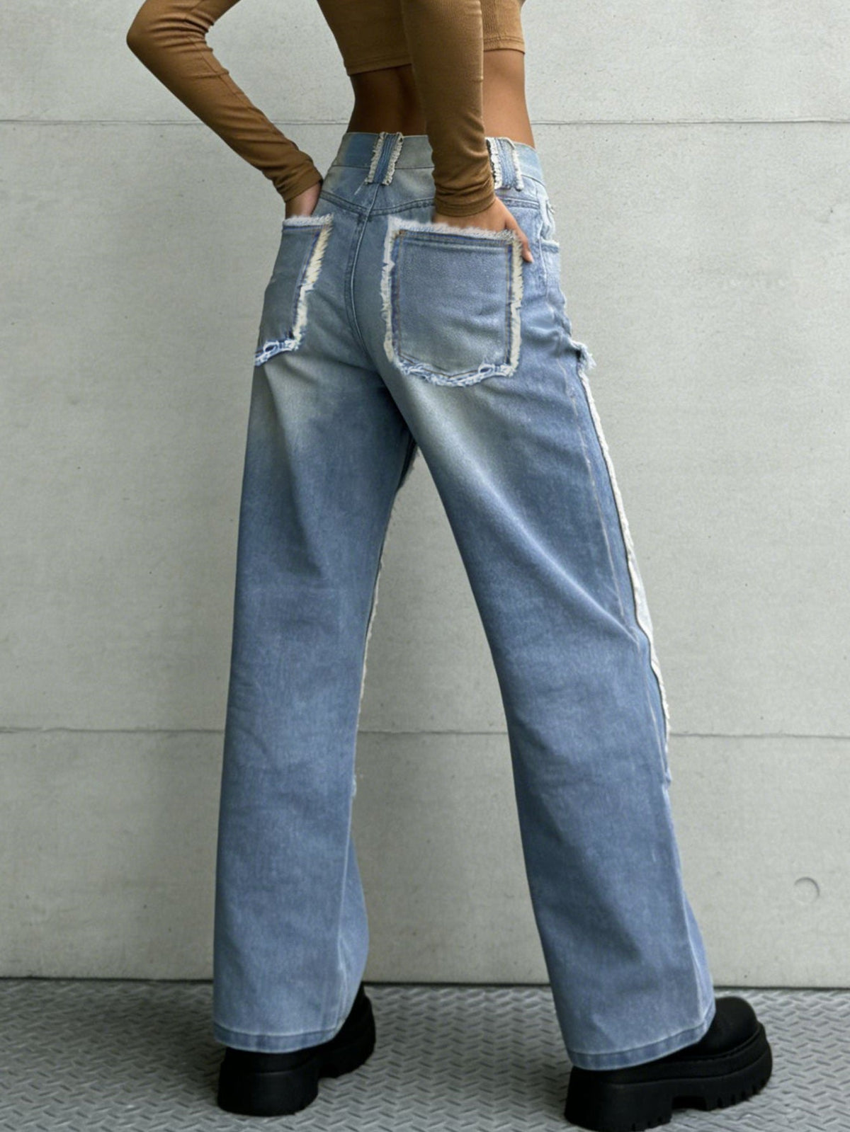 Straight Leg Women's Jeans Loose Patchwork - Straight Leg Women's Jeans Loose Patchwork