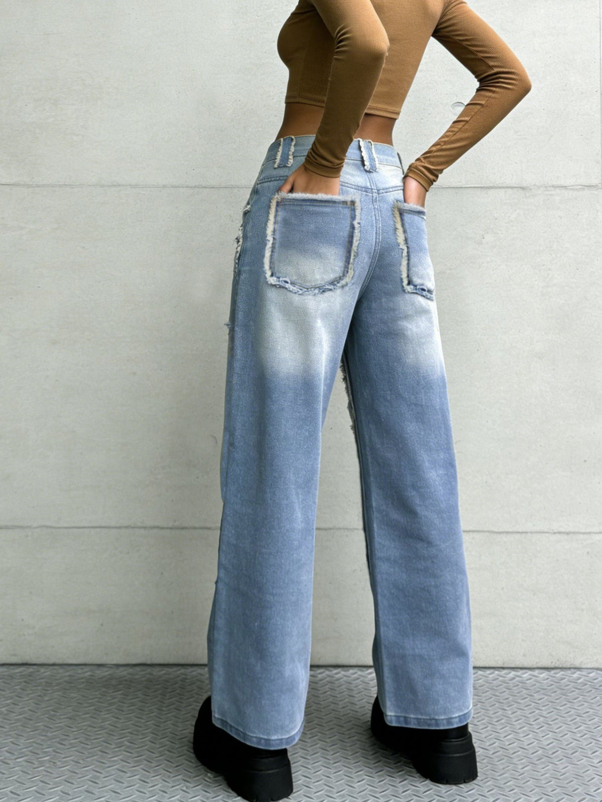 Straight Leg Women's Jeans Loose Patchwork - Straight Leg Women's Jeans Loose Patchwork