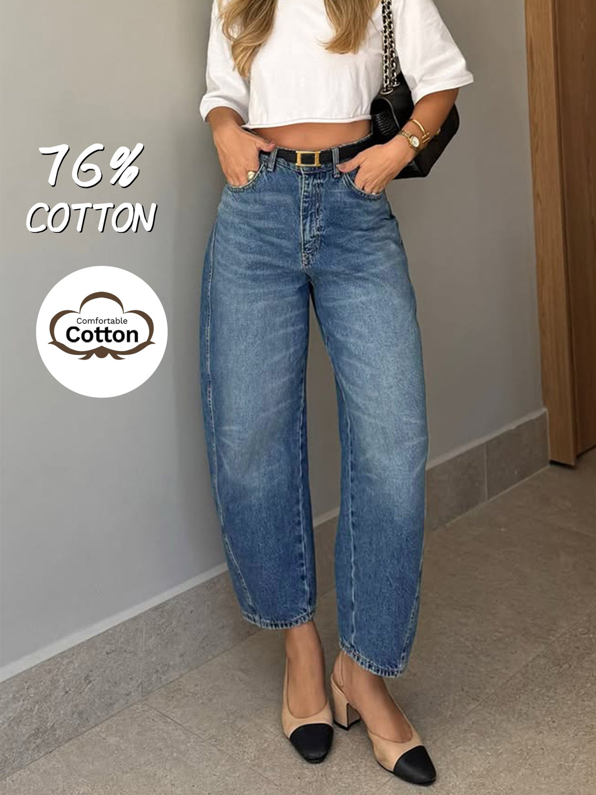 Women's Non-Stretch Loose Tapered Jeans - Blue