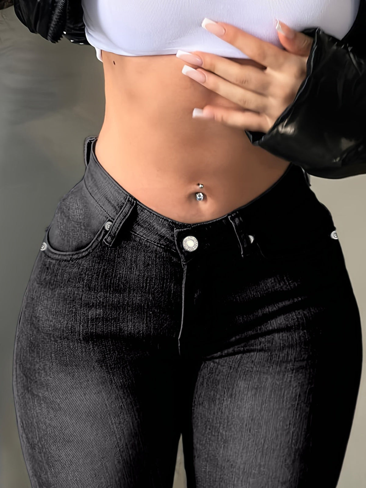 Women's Slim Fit Printed Flare Jeans – Y2K Streetwear - Black