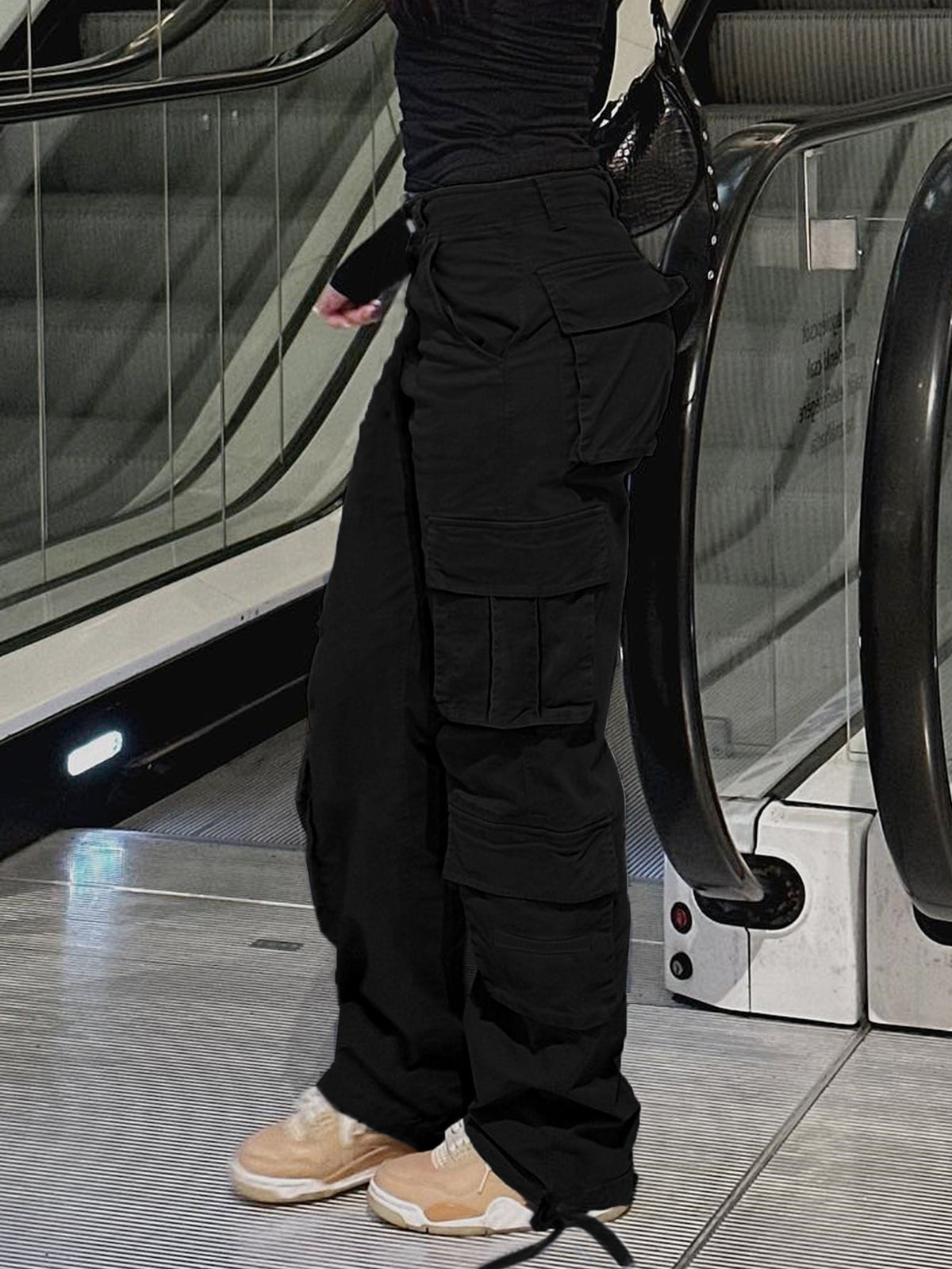 Women's High Waist Straight Leg Cargo Pants – Y2K - Black