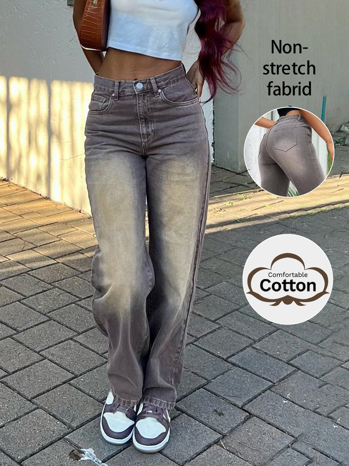 Women's High Waist Shadow Straight Leg Jeans - Grey