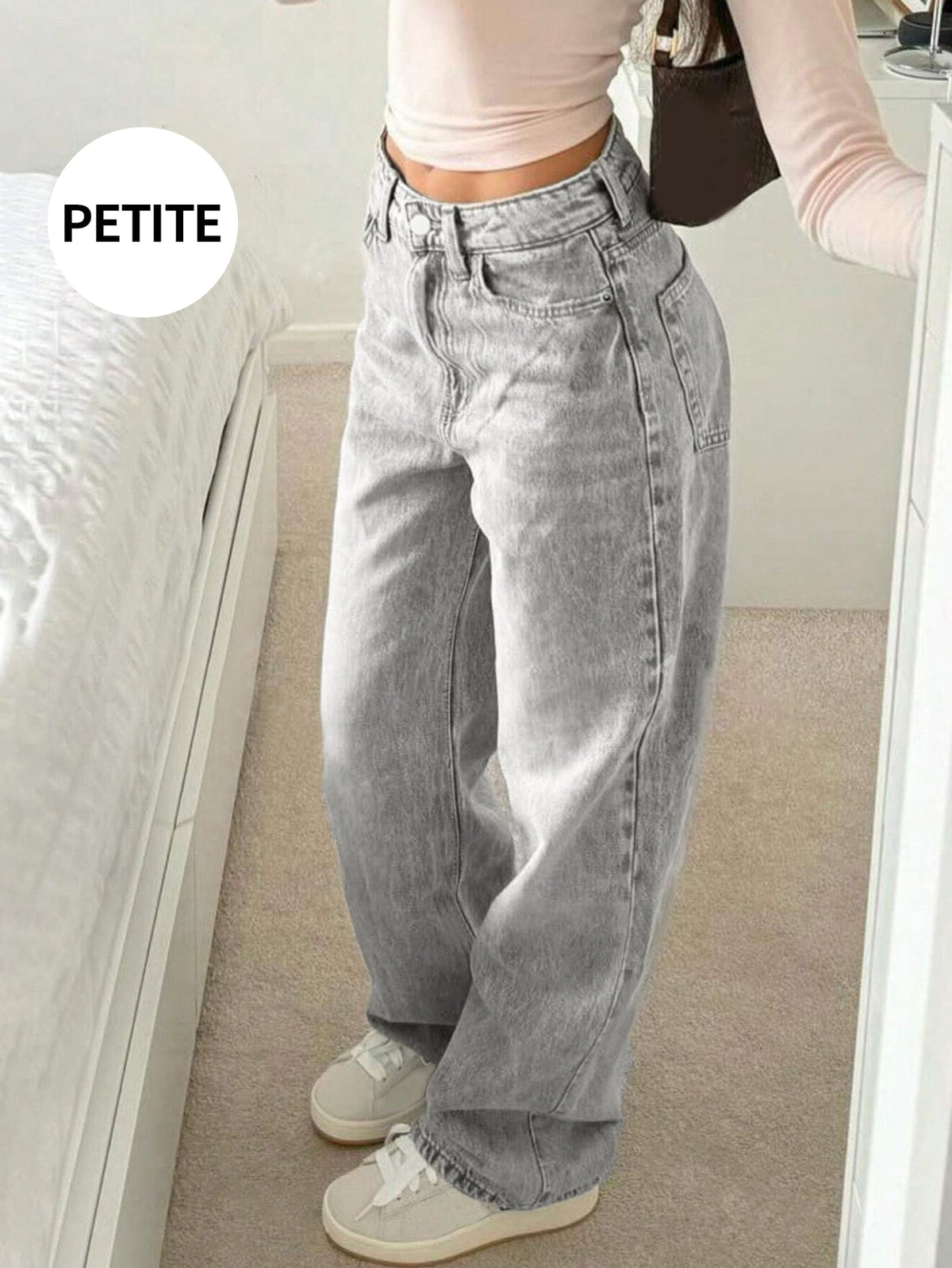 Women's Baggy Straight Leg Jeans – Y2K Vintage Washed - Grey