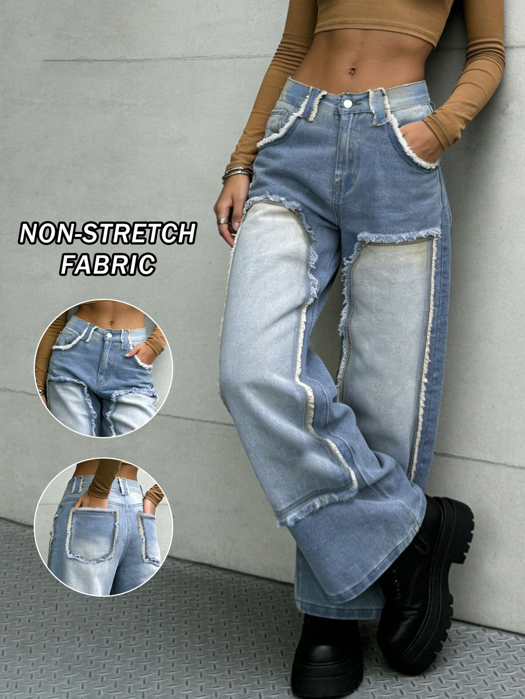 Straight Leg Women's Jeans Loose Patchwork