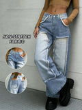 Straight Leg Women's Jeans Loose Patchwork