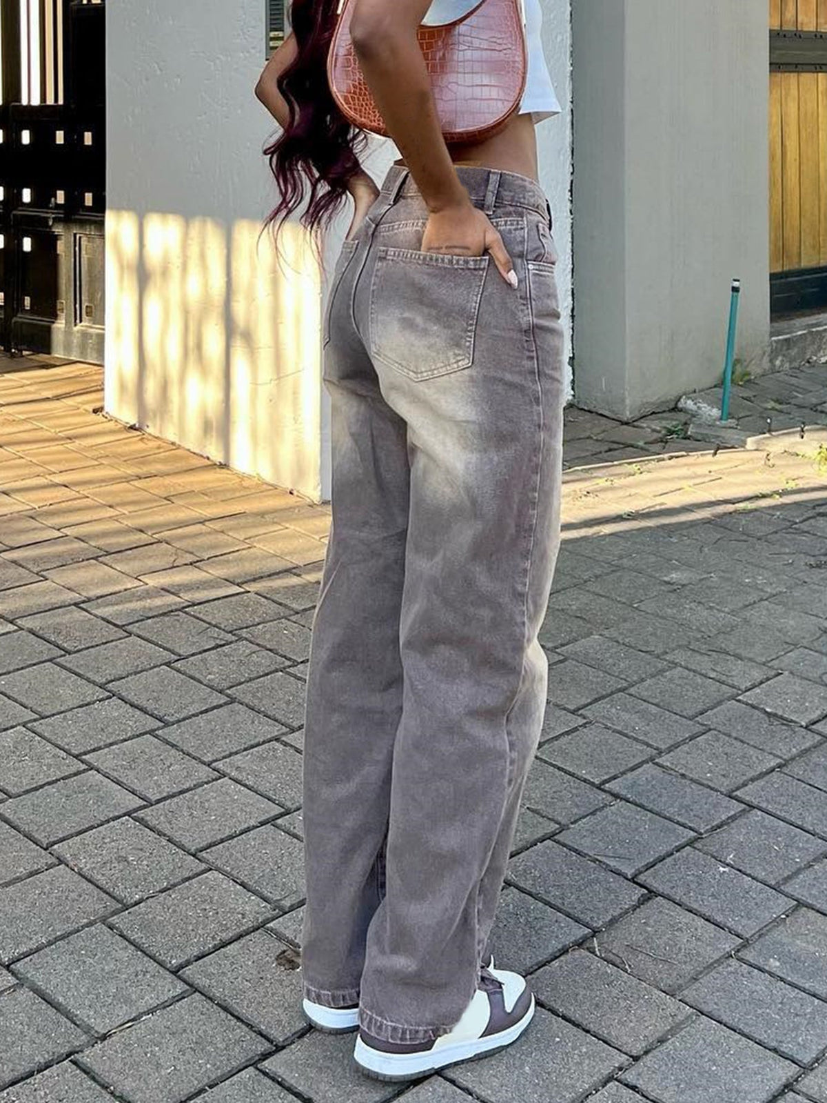 Women's High Waist Shadow Straight Leg Jeans - Grey