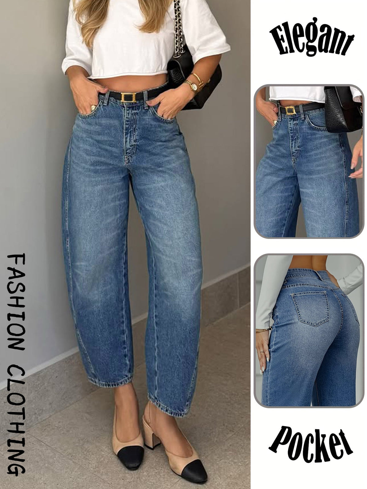 Women's Non-Stretch Loose Tapered Jeans - Blue