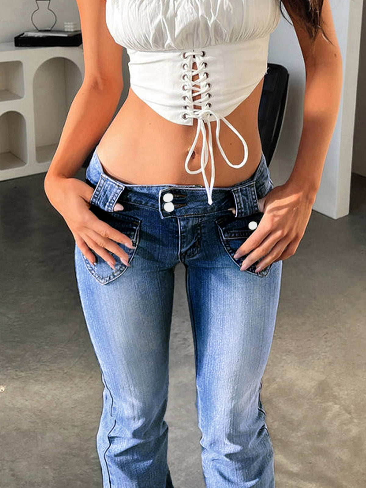 Women's Low-Rise Stretch Flared Jeans – Vintage Y2K - Blue