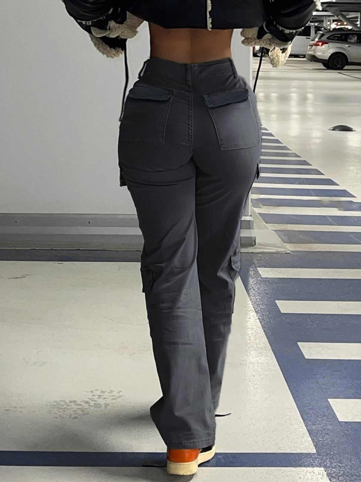Women's High Waist Multi-Pocket Cargo Pants – Dark Grey - Dark Gray