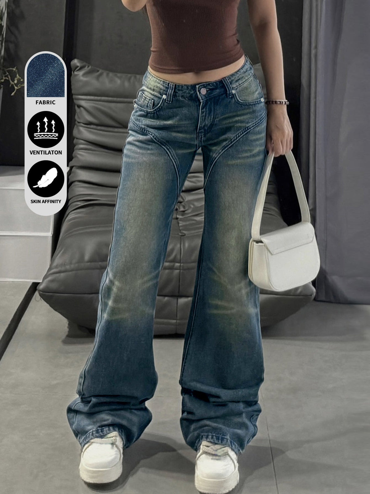 Cowgirl Flared Denim Jeans – Bell Bottoms Y2K - Blue